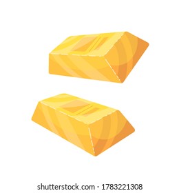 Two ingots of gold. Vector cartoon flat illustration isolated on white background.