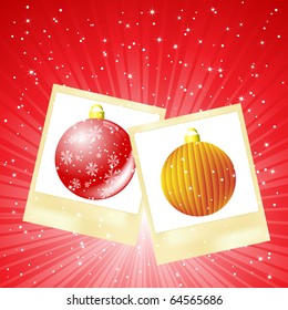 Two instant photo frames with Christmas balls
