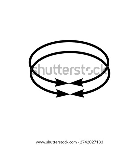 Two interlaced circular arrows icon. Dual semi circle arrows. Vector illustration. Semicircular curved thin long double ended arrows.