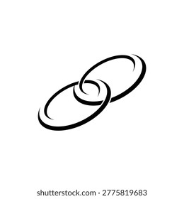 Two interlocked black rings icon on white background, symbolizing marriage, wedding, unity, eternal bond, partnership, or commitment.