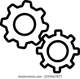 Two interlocked gears hovering in mid air isolated on white background concept as A vector image depicting two metallic gears interlocked and suspended symbolizing teamwork and community growth. The g