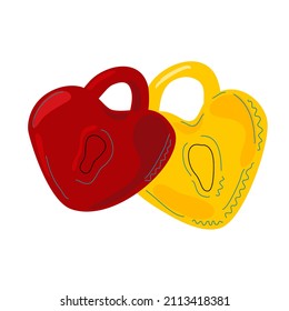 Two interlocked locks red and yellow in the shape of a heart. illustration for Valentine's day.