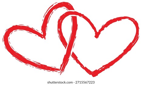 Dos corazones rojos entrelazados pintados con pinceladas, un símbolo de unidad perfecto para invitaciones de boda, conceptos románticos y metas de amor