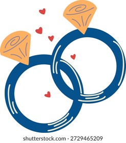 Zwei ineinandergreifende Eheringe, die mit kleinen Herzen verziert sind und Liebe, Engagement und lebenslange Partnerschaft symbolisieren.