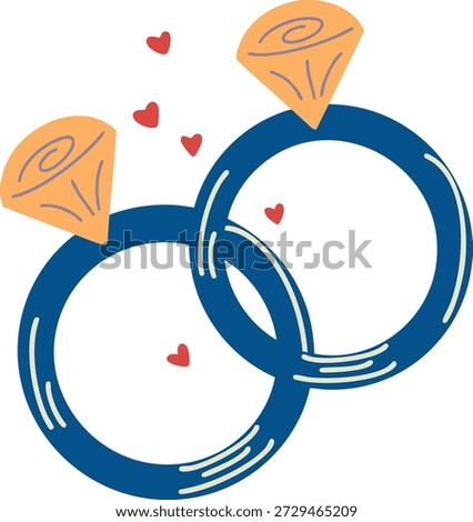 Two interlocked wedding rings decorated with small hearts, symbolizing love, commitment, and lifelong partnership.