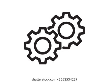 Duas engrenagens pretas interligadas isoladas sobre um fundo branco limpo, isoladas sobre um fundo branco