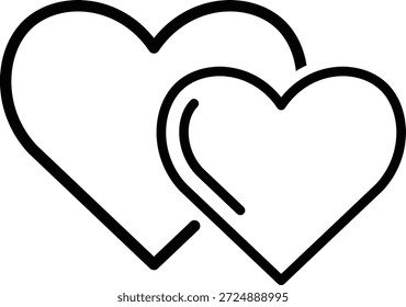 Dos corazones de contorno negro entrelazados sobre un fondo blanco amor romance
