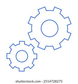 Duas engrenagens azuis interligadas, uma maior que a outra. Ideal para tecnologia, engenharia, mecânica, produtividade, indústria, automação. Estilo minimalista simples e limpo