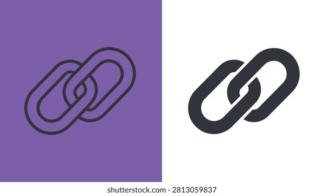 Two interlocking chain links symbol representing connection and unity on simple colored backgrounds