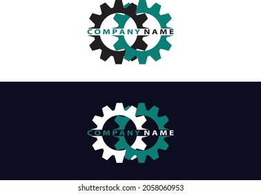 Two interlocking gear wheels with "Company Name" text in the center, creating a professional corporate logo in editable EPS 10 vector format, ideal for industrial, engineering, or teamwork branding