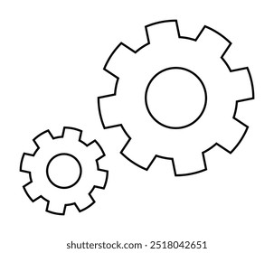 Duas engrenagens interligadas em preto e branco representam engenharia mecânica, trabalho em equipe e máquinas industriais. Ideal para projetos de engenharia, conceitos de trabalho em equipe, design industrial, função de máquinas