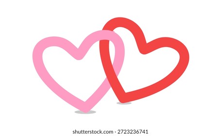 Dois corações entrelaçados. Coração rosa e vermelho. Dia dos namorados. ilustração vetorial