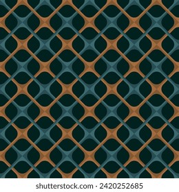Dos mallas metálicas entrelazadas sobre un fondo negro. Líneas diagonales cruzadas. Textura geométrica. Patrón de repetición sin inconvenientes. Ilustración vectorial.