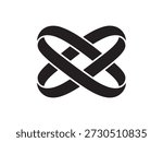 Two interlocking rings, creating an abstract symbol of interconnectedness and infinity. The rings are black, with elegant, clean lines. This versatile graphic would be great for a variety of designs.