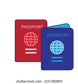 Two international passports, one is red and the other is blue - Concept of immigration , identification illustration - travel document Double nationality vector , icon