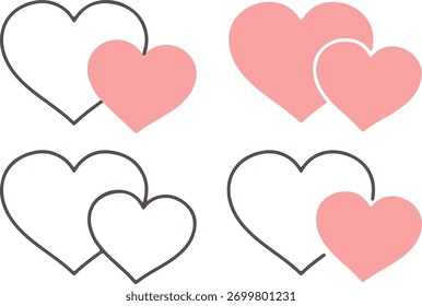 Dois corações de interseção ícone conjunto, amor e parceria vetor mínimo