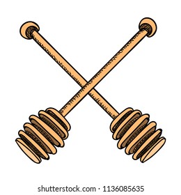 two intersecting wooden sticks for honey, vector image,vector image, colorful drawing