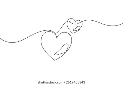 Two intertwined hearts drawn with a single continuous line on a beige background, Valentine's Day Set of Hearts Single Continuous  Line Drawing.