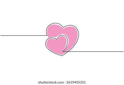 Two intertwined hearts drawn with a single continuous line on a beige background, Valentine's Day Set of Hearts Single Continuous  Line Drawing.