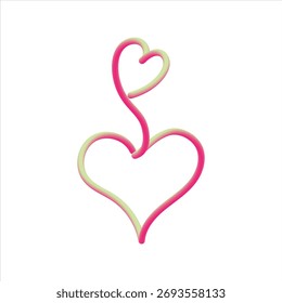 Dos corazones entrelazados formando una ilustración de neón brillante vibrante sobre un fondo púrpura degradado