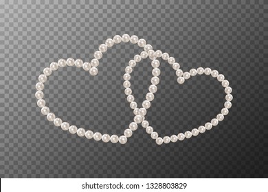 Two intertwined hearts isolated on transparent background. Pearl chains. Realistic white pearls. Beautiful natural heart shaped jewelry. Frame thread of pearls. Pearl necklace. Vector illustration - Powered by Shutterstock - Get 15% off with code: PIKWIZARD15