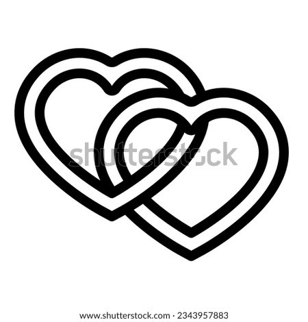 Two intertwined hearts line icon, dating concept, indissoluble love vector sign on white background, outline style icon mobile concept web design. Vector graphics.