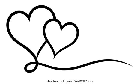 Two intertwined hearts in minimalist style. Perfect for love, romance, Valentine's Day, wedding cards, and romantic design themes. Icons, vector, love.