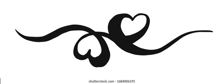 Two intertwined Hearts for Valentine's Day, hand painted with brush and ink, isolated on white background. Vector illustration.