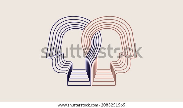 Two intertwined
human heads. Collaboration people. Concept of interpersonal
relationships, empathy, understanding. Line design, editable
strokes. Vector
illustration.