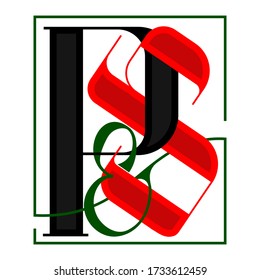 Two intertwined letters with curls. A monogram of two letters.