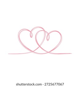 Dos corazones rosados entrelazados sobre fondo blanco