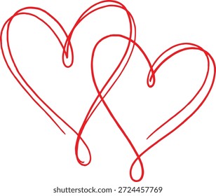 Two intertwined red hearts create a simple yet affectionate design on a stark white background symbolizing love