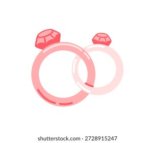 Two intertwined simple wedding bands or engagement rings. Hand-drawn romantic vector illustration symbolizing proposal, marriage, and commitment. 