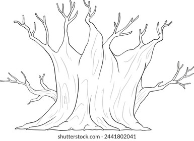 Two intertwined trees with whimsical branches.