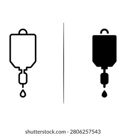 Two intravenous drip bag icons in black and white with a drop