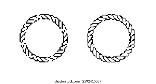 Two intricate circular patterns showing twisted and braided rope designs in pixel art style.