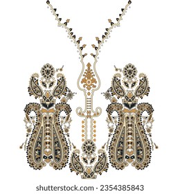 Two intricately designed paisley necklaces patterns on display