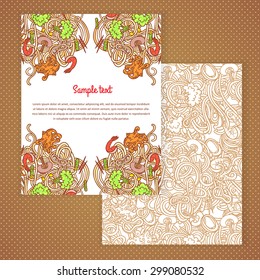 Two invitation card design with italian pasta illustration background. Vector design template for card, letter, banner, menu.