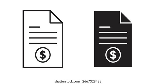 Two invoice icons, one black and one white, each featuring a dollar sign. Isolated on white background.