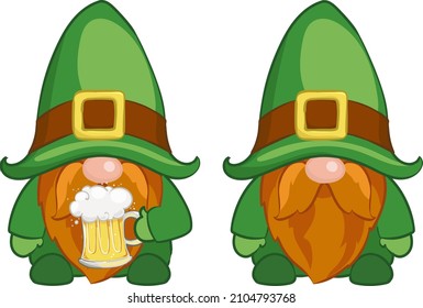 Two irish gnome, St. Patrick's Day Gnomes with shamrock and beer