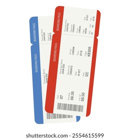 Two isolated airline boarding pass in cartoon style