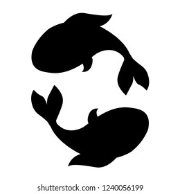 Two isolated black silhouette of small fishes on a white background. Vector sticker for walls and furniture. Logo or emblem. EPS 10
