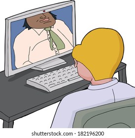 Two isolated business men in web conference 