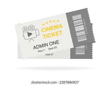 Two isolated cinema tickets background. Movie coupon tickets for film theater. Vector illustration