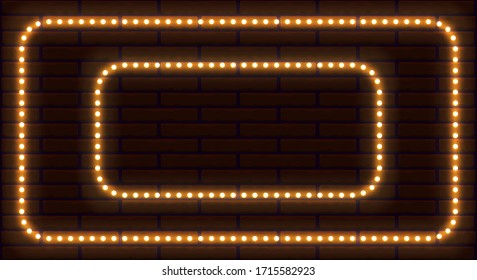  Two isolated different size frames with glow. editable size, construction and brightness. set, collection of bulb frames