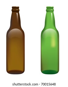 two isolated empty beer bottles green and brown, vector illustration