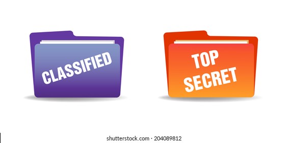 Two isolated folders with the text classified and top secret written on them