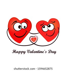 Two isolated on a white background emotional hearts with eyes in cartoon style. Characters for Valentine's Day.