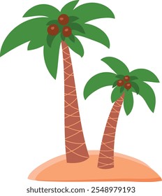 Two isolated palm trees on sand hill in flat style