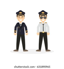 Two isolated pilots on white background. Flying attendants.
